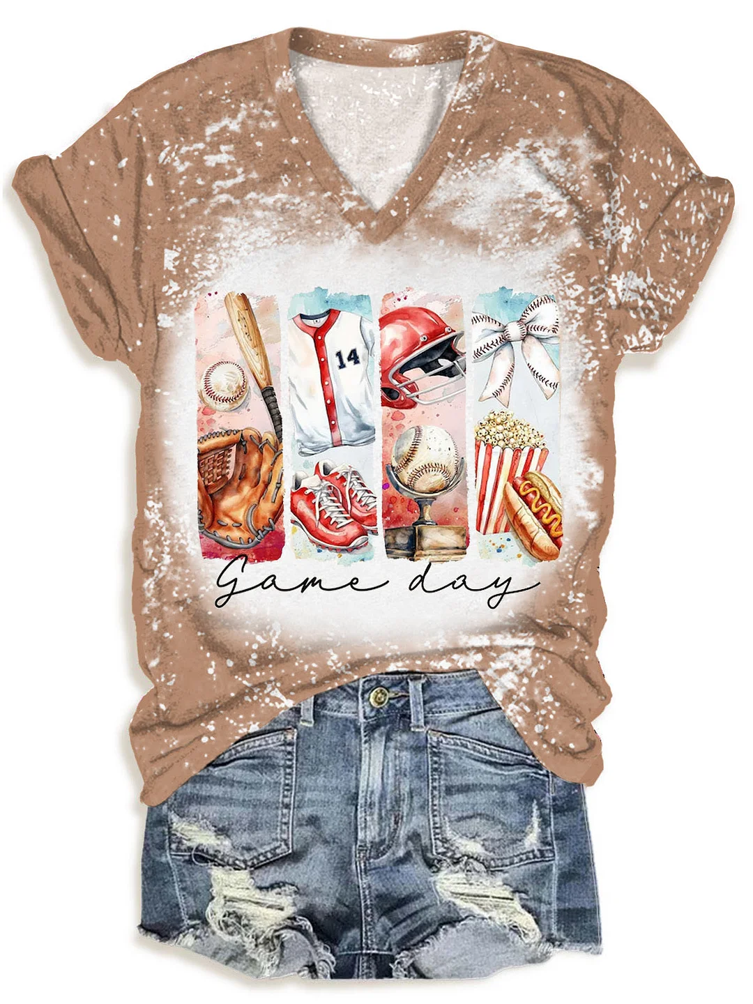 Game Day Baseball Coquette V-Neck T-Shirt