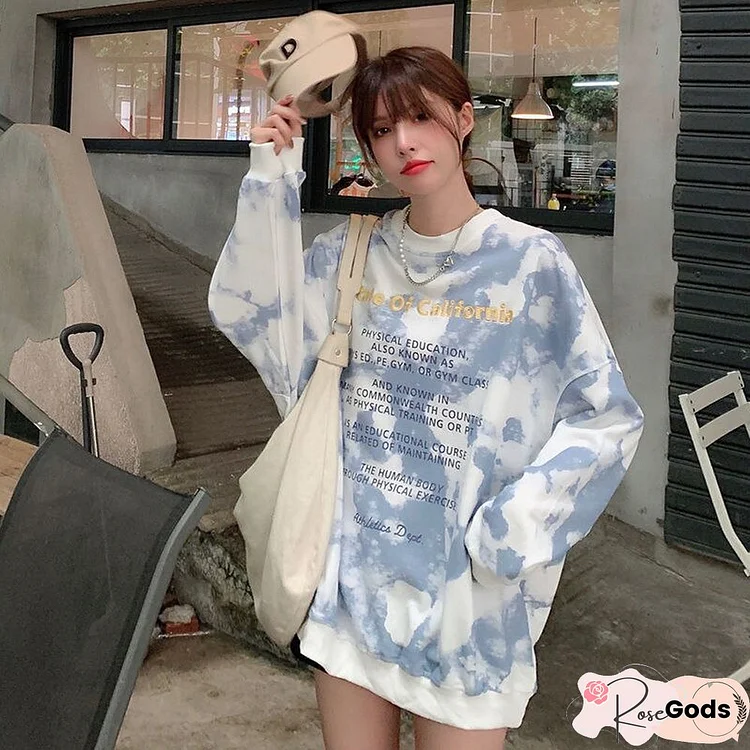 Autumn Letter Printing Sweatshirt Women Tie Dye Cotton Sweatshirt O Neck Letter Pullover Korean Fashion Elegant Clothes New