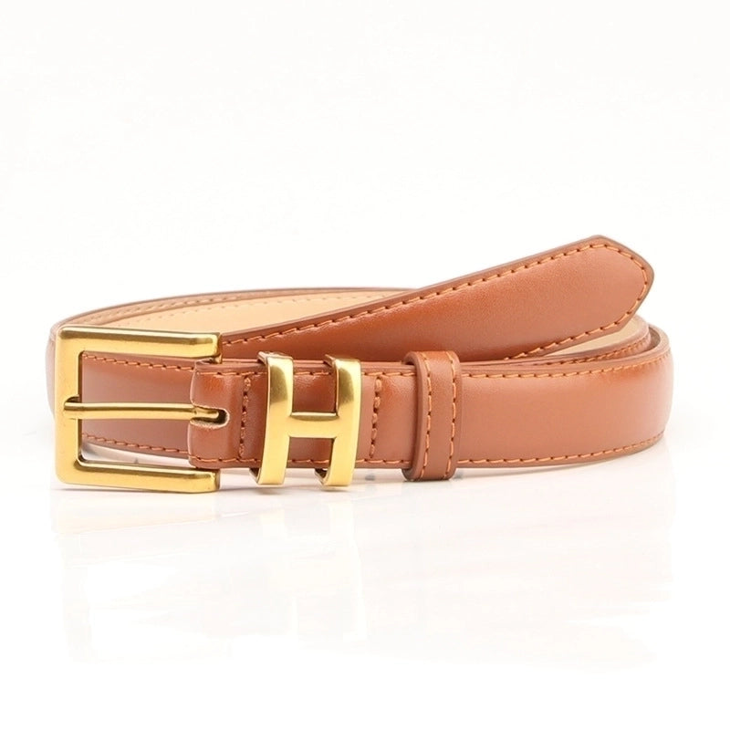 Minimalist Solid Color Pu Leather Alloy Women’s Leather Belts 1 Piece