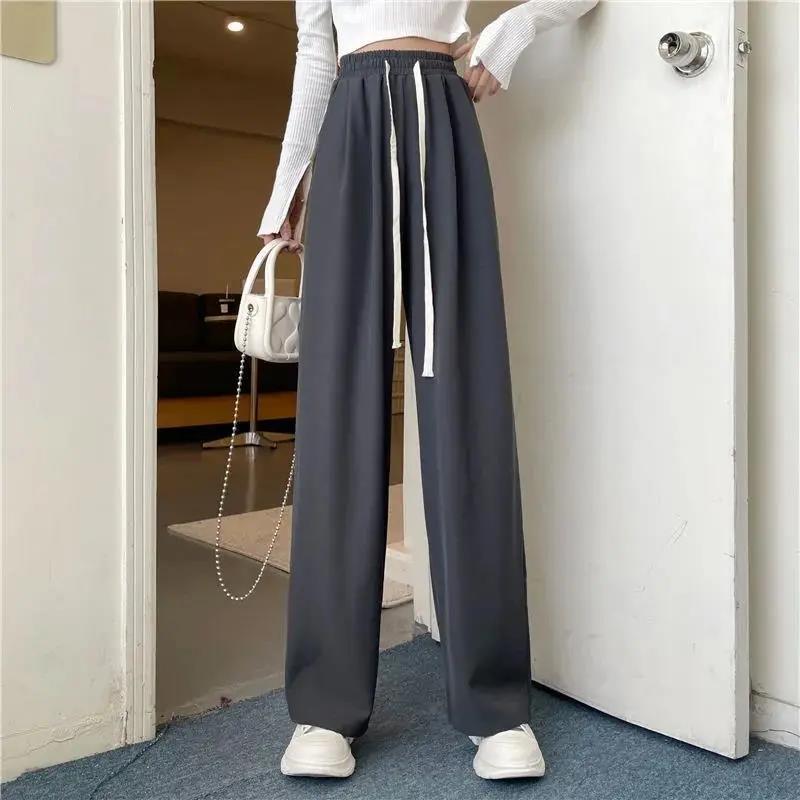 Llyge Casual Long Pants Women Mopping Solid Simple Spring Daily Drawstring Trousers Draped Fashion Loose Harajuku Chic Straight Pants llyge