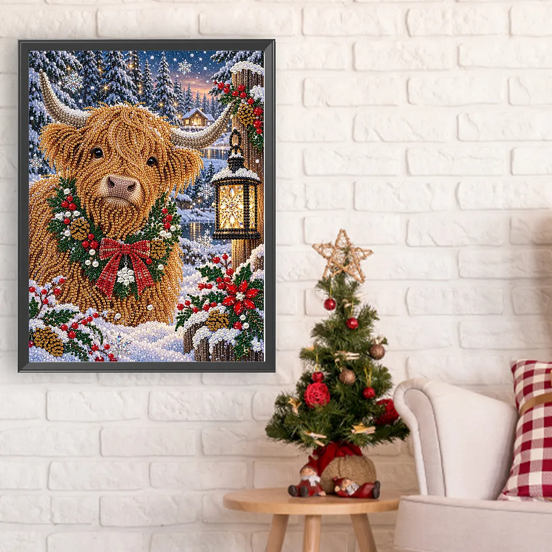 Pearl Diamond Painting Kit Scottish Scotland Celtic Cow Christmas 11.81x15.75in