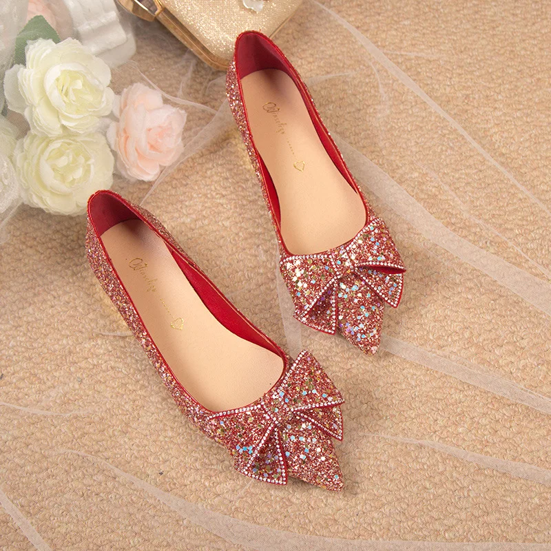 Churchf 2025 New Wedding Shoes Repair Shoes Fashion Fashion Wedding Bridesmaid Large Size Coarse Heel Single Shoelaces Diamond Women's Shoes