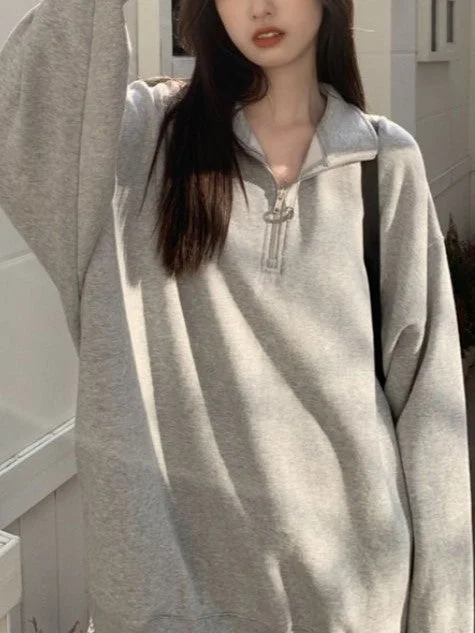 Brownm Oversized Half Zip Long Sleeve Sweatshirt