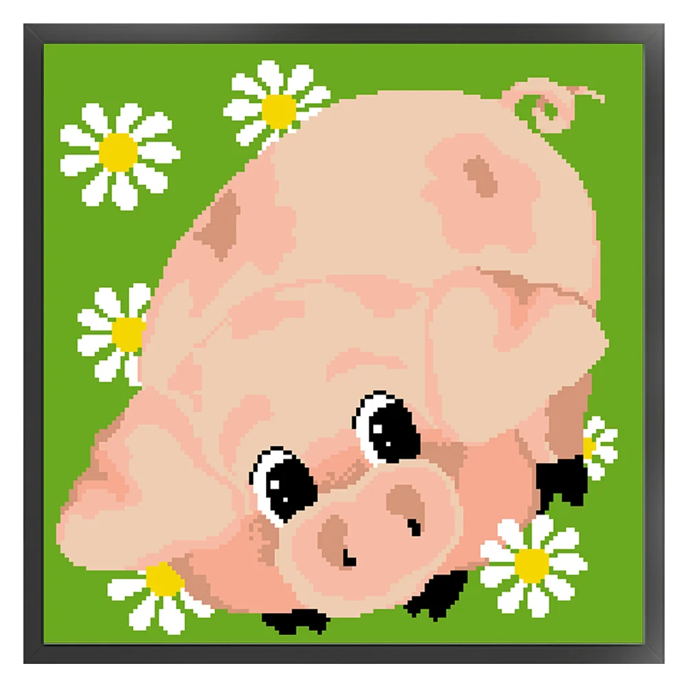 9CT Full Stamped Cross Stitch Bead Embroidery - Pig(Canvas|39*39CM)