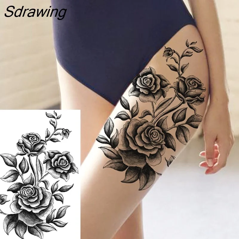 Sdrawing Henna Temporary Tattoos For Women Girls Feather Butterfly DreamCatcher Fake Gem Tattoo Sticker Chest Arm Tatoos Tribal 328-1
