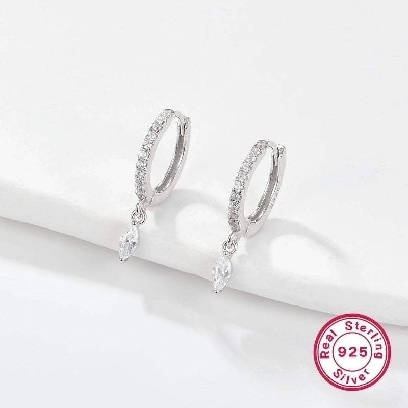 1 Pair 925 Sterling Silver Zircon Circle Drop Earrings