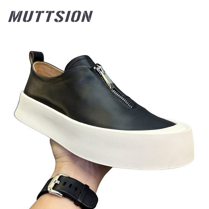MUTTSION Handmade Retro Zipper Loafers