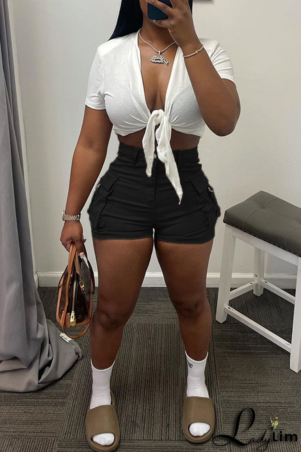 Pink Fashion Casual Solid Patchwork Regular High Waist Shorts