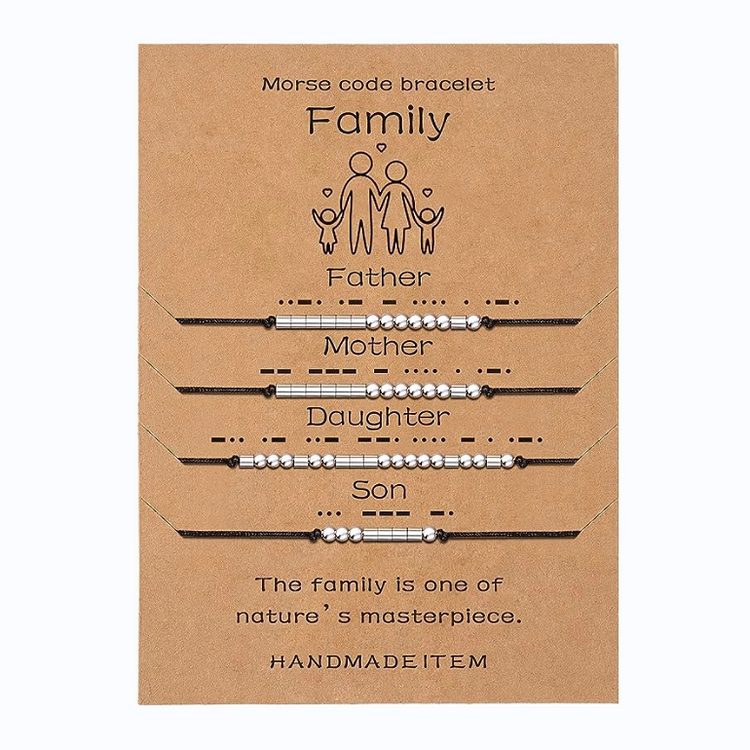 4 Pcs Morse Code Bracelets for Family Adjustable Bracelets Morse Code Father, Mother, Son & Daughter bracelets