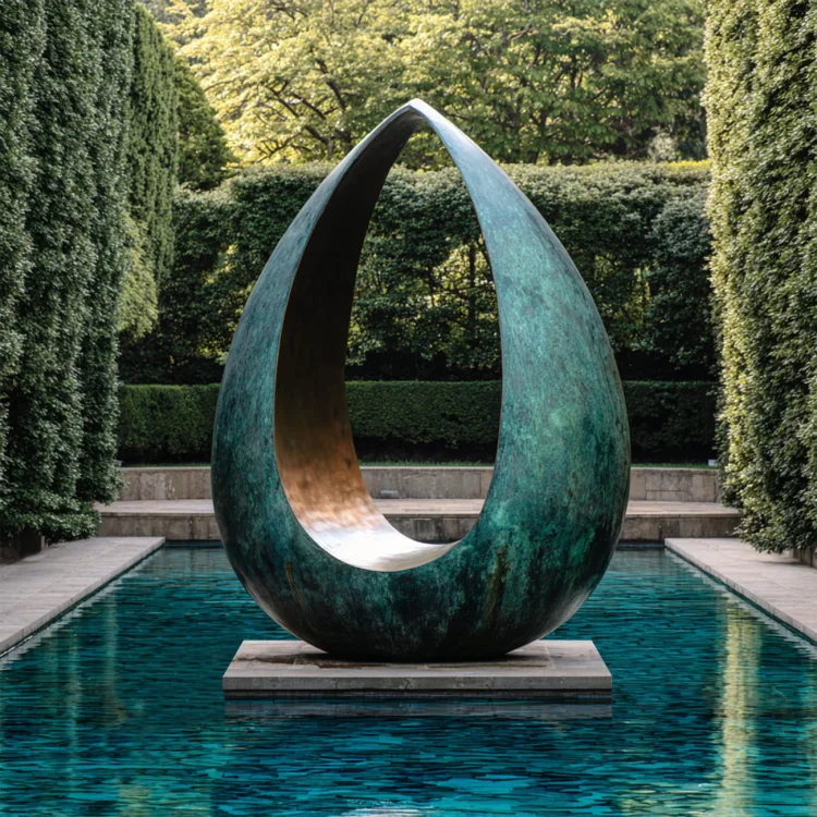 "Verdant Drop" Large Green Patina Bronze Sculpture Modern Outdoor Garden & Landscape Art