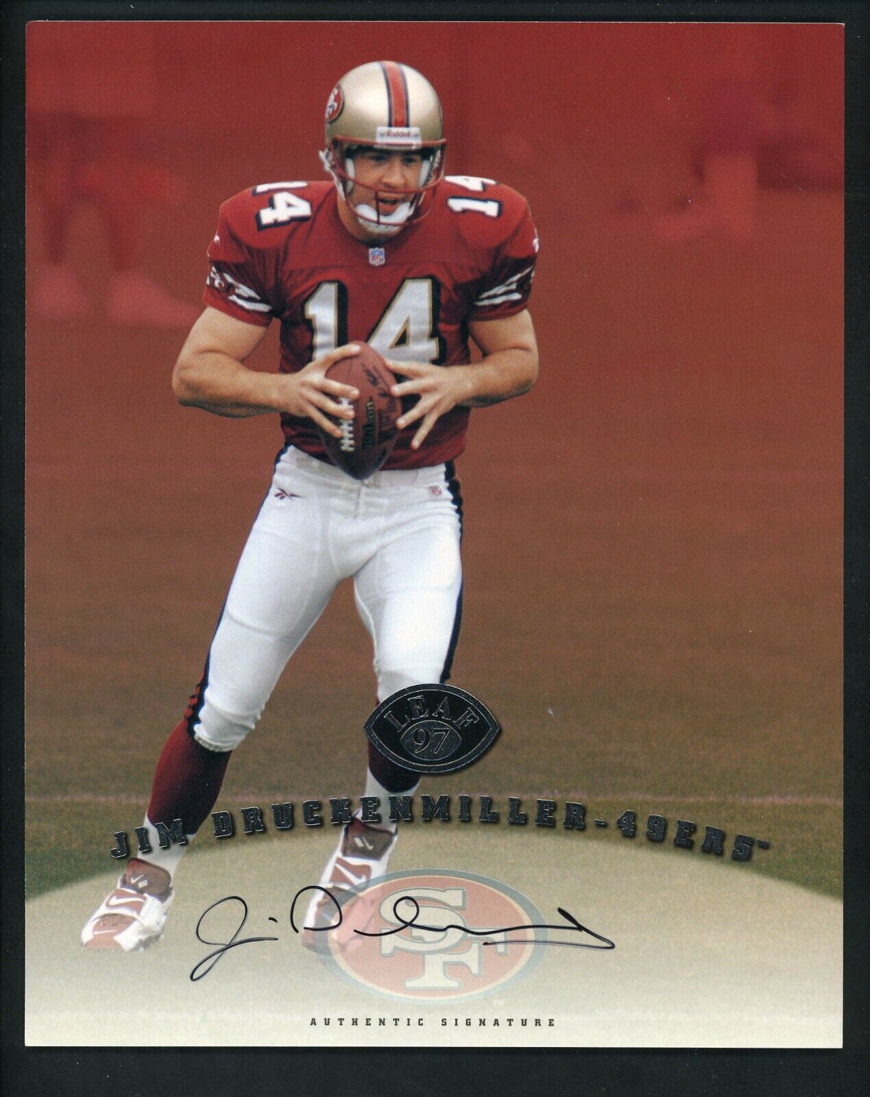 Jim Druckenmiller Signed Autographed 1997 LEAF 8 X 10 Photo Poster painting JSA Authentic 49ers