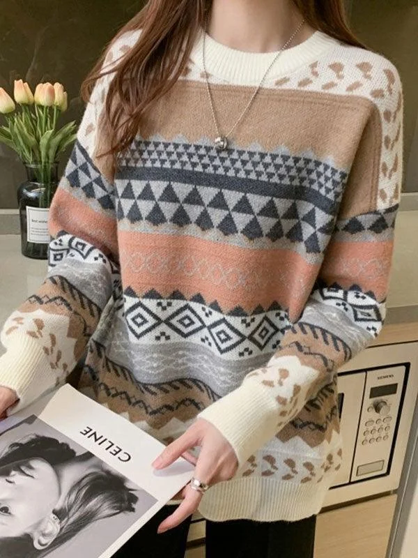 Brownm Vintage Jacquard Knit Sweater