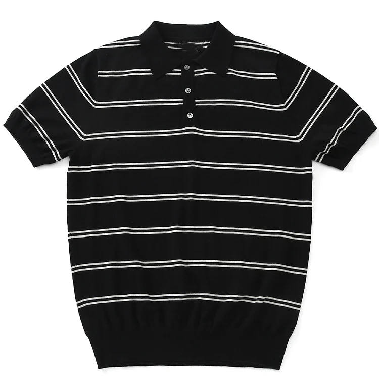 Retro Casual Striped Men's Knitted Short-Sleeved Polo Shirt
