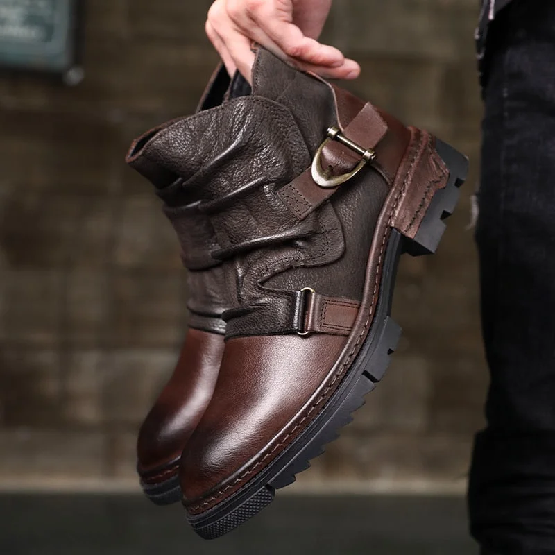 Big Size 38-52 Vintage Wrinkle 100% Genuine Leather Men's Chelsea Boots Side Zip Comfortable Men Shoes Male Ankle Boots Classic