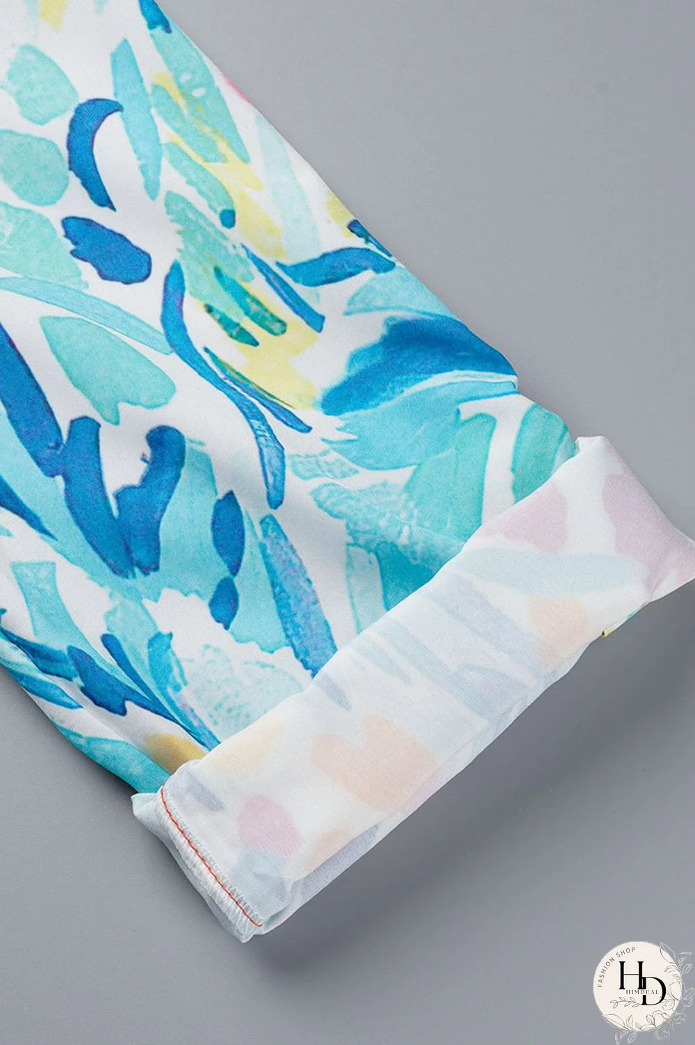 Sky Blue Casual Print Patchwork Buckle Turndown Collar Tops