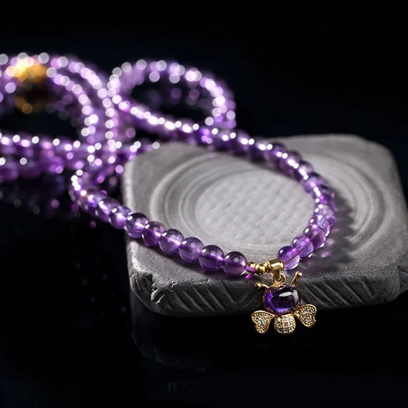 Meditation 108 Beads Amethyst Bee Calm Bracelet Mala