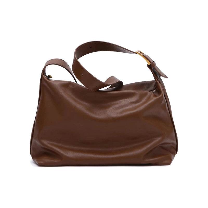 Women's Large PU Solid Color Elegant Vintage Style Streetwear Dumpling Shape Zipper Shoulder Bag