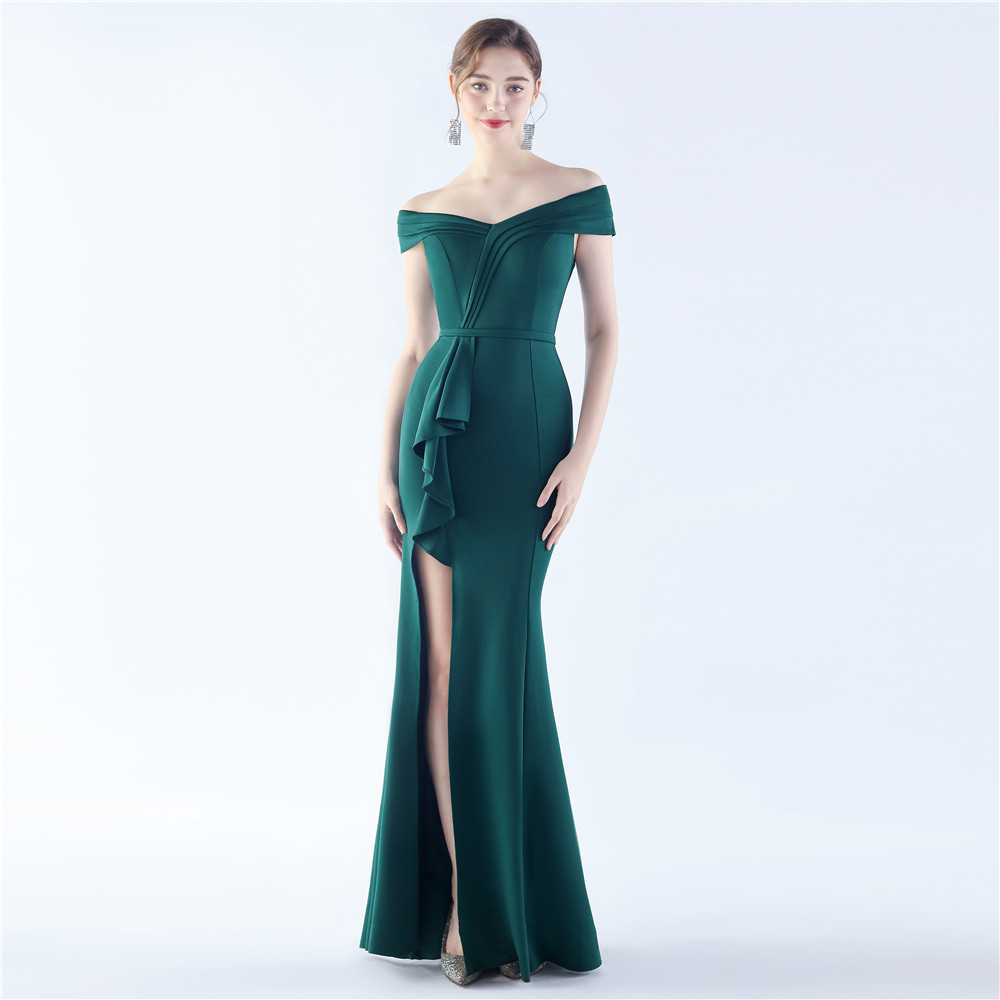 Classic Satin Off Shoulder Long Evening Dress - Elegant & Timeless - Ootddress