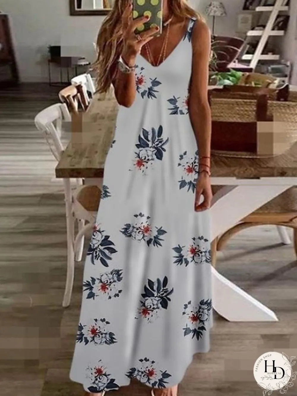 Maxi Long Sleeveless Floral Summer Dress