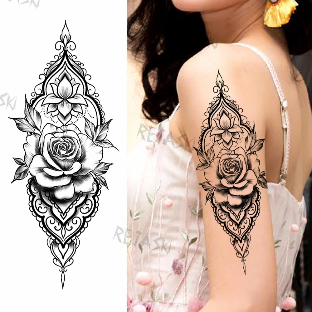 Sdrawing Rose Jewelry Water Transfer Tattoo Stickers Women Body Chest Art Temporary Tattoo Girl Waist Bracelet Flash Tatoos Flower