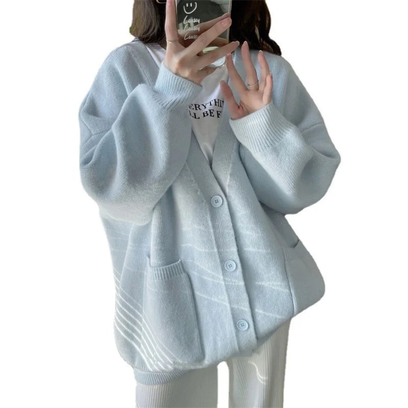 Churchf Churchf And Autumn Korean Version Candy Color Reduction Age Soft Waxy Knit Cardigan Female 2024 New Fashion Lazy Wind Milk Department Sweater