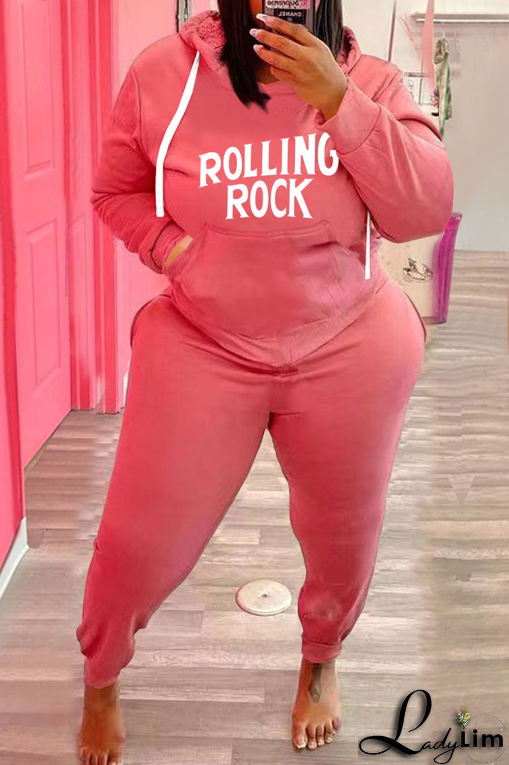 Army Green Fashion Casual Letter Print Basic Hooded Collar Plus Size Two Pieces