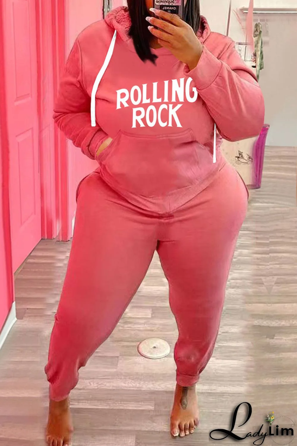 Army Green Fashion Casual Letter Print Basic Hooded Collar Plus Size Two Pieces