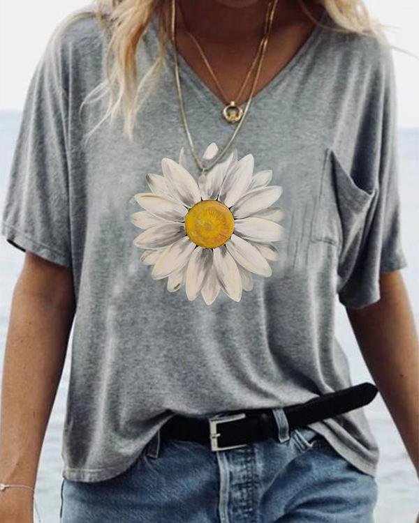 V Neck Printed Summer Short Sleeve Shirts & Tops
