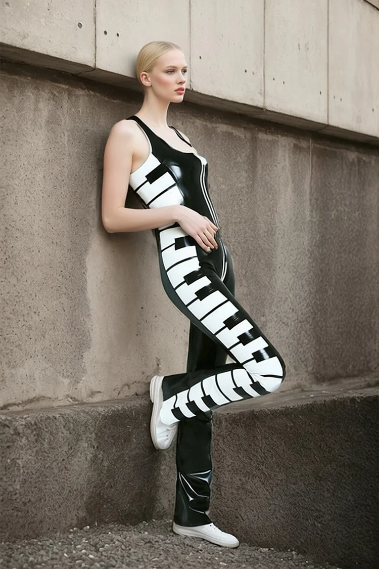 Women Latex Catsuits Pianist Sleeveless 