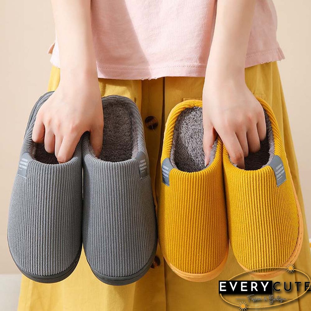 Winter Warm Cotton Slippers Women Men Home Shoes Simple Non-Slip Indoor Slides Corduroy Couple Slipper Female Shoes