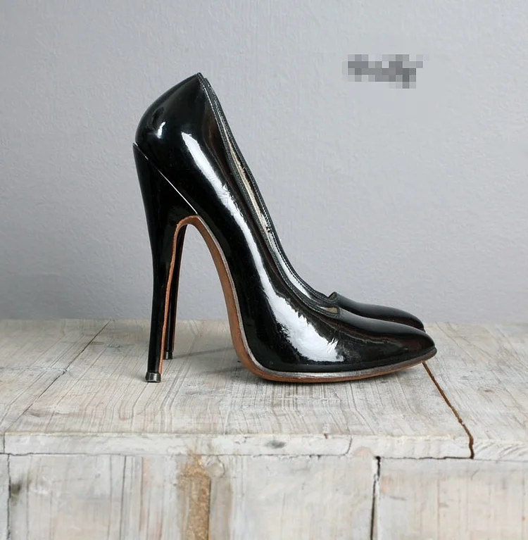 Black Elegant Leather Pointed Toe Stiletto Heel Pumps for Women Vdcoo