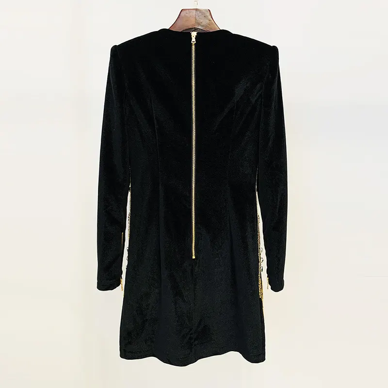 Nigikala Nigikala Autumn And Winter Star Fashion New Heavy Industry Nail Polish Lily Gold Velvet Long-Sleeved Dress