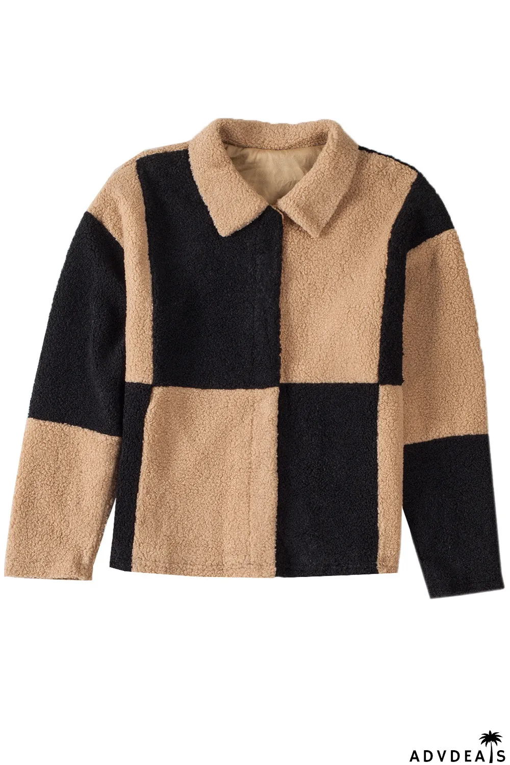 Colorblock Checkered Sherpa Jacket
