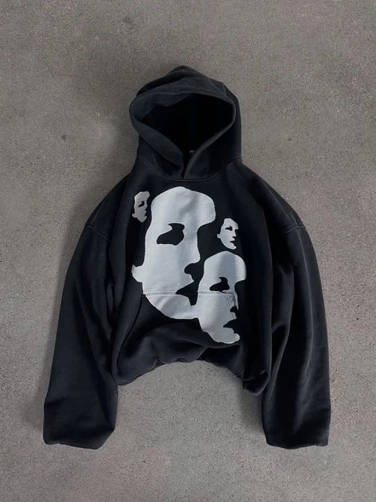 Vintage Portrait Graphic Print Pocket Hoodie