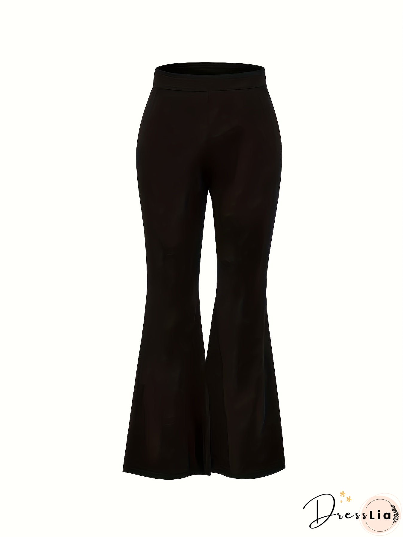 Plus Size Casual Pants, Women's Plus Plain High Waist Slight Stretch Loose Flare Leg Pants