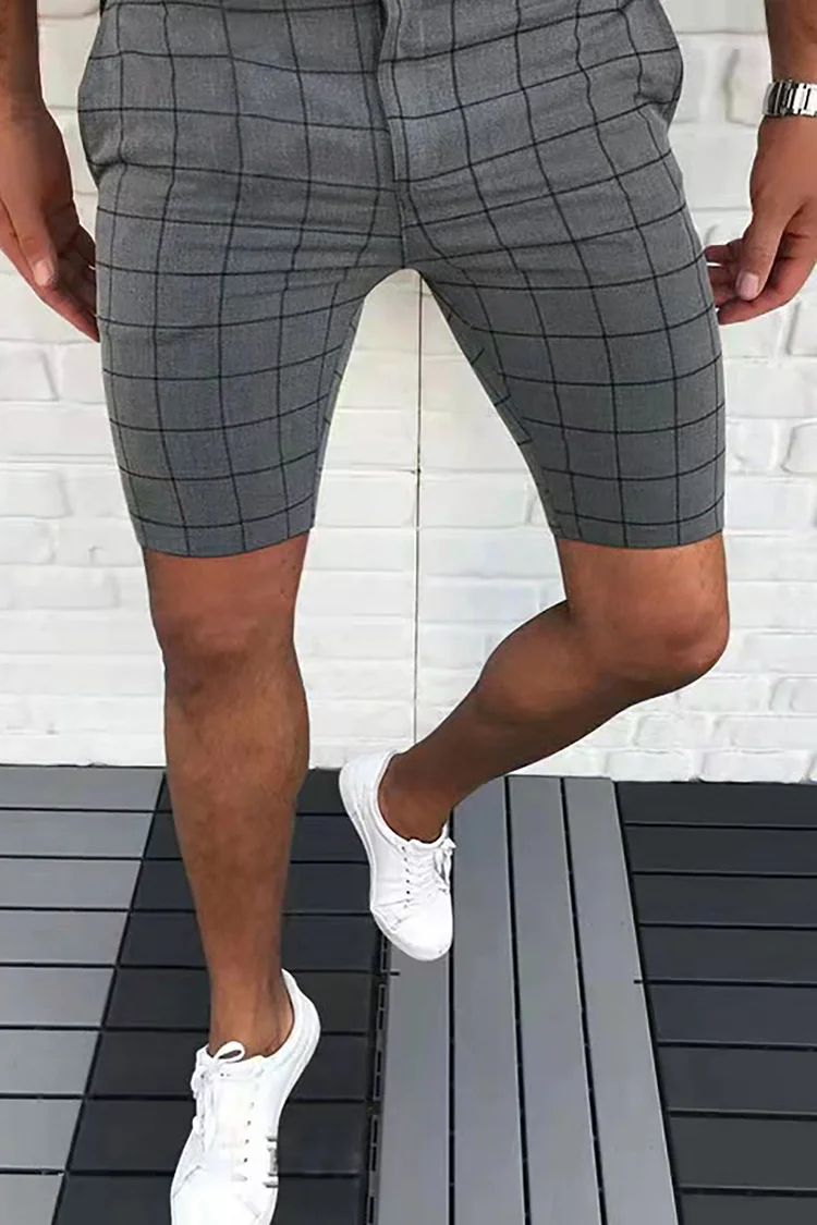 Men's Casual Plaid Print Solid Color Straight Shorts