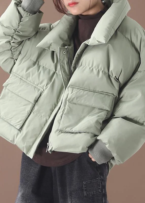 Casual green down coat winter trendy plus size down jacket two pocketsstand collar Jackets