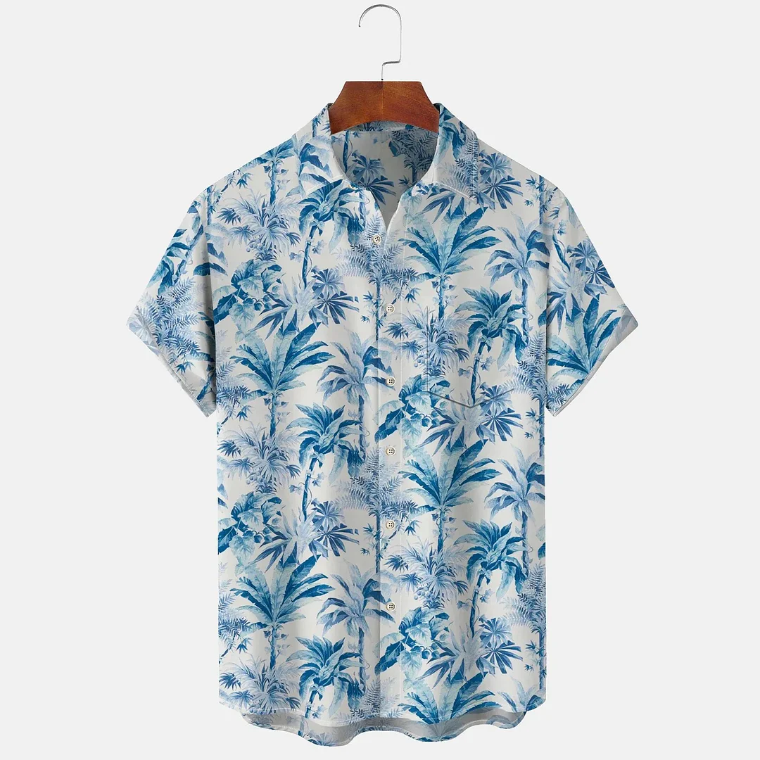 Hawaiian Botanical Floral Print Men's Button Pocket Shirt