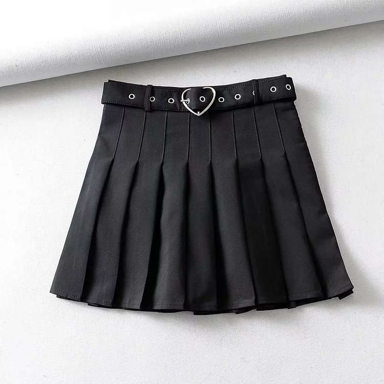 Heart Belt Mini Pleated Skirt