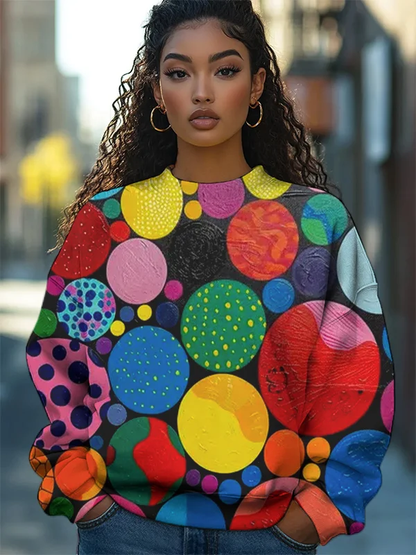 Women's Multicolor Polka Dot Art Print Cozy Sweatshirt