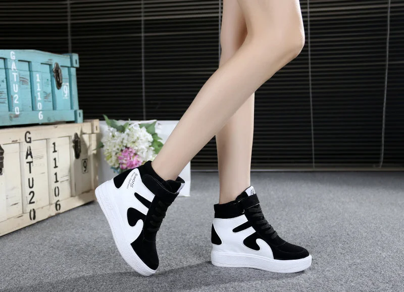 NEW Thick Platform Sneakers Casual Lace-Up Wedges High Heel Womens Sport Shoes Outdoor Black Red Platform Vulcanize Shoes Women