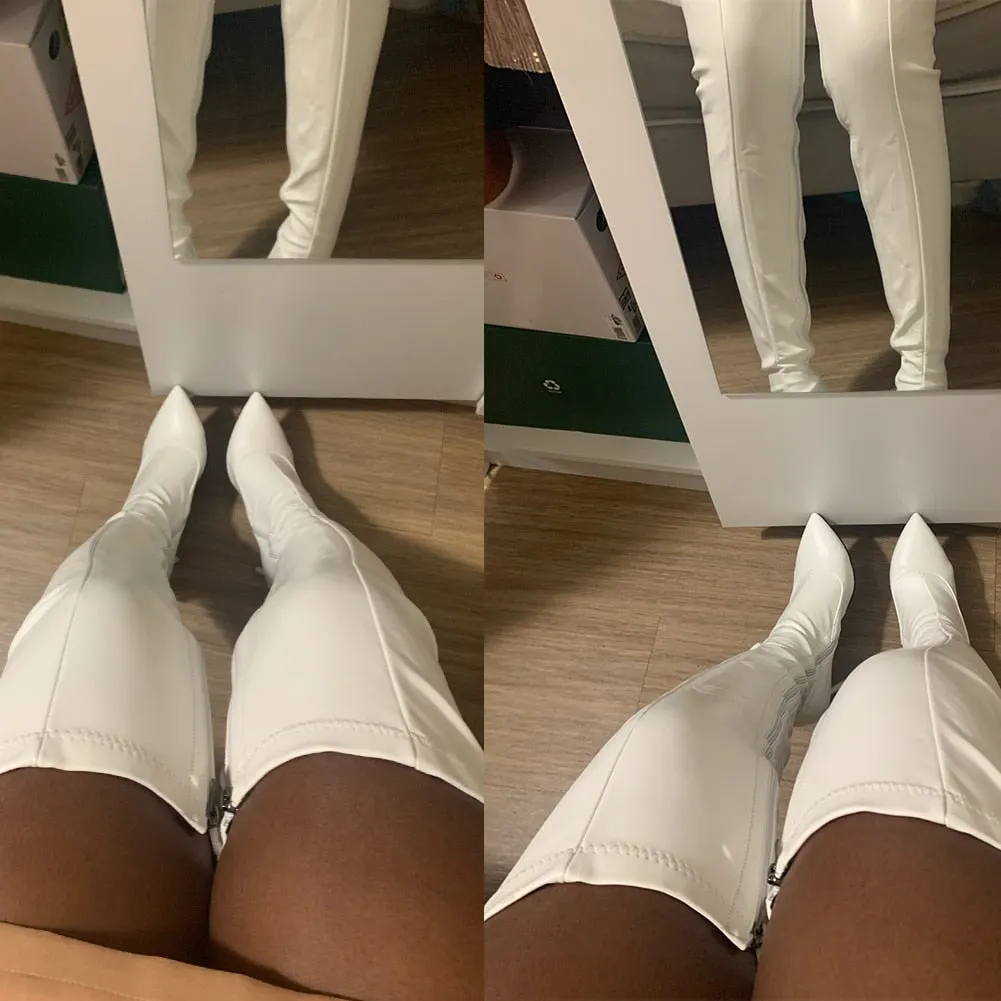 BONJOMARISA New Plus Size 34-45 Ins Sexy White Over The Knee Boots Women 2020 Thin High Heels Thigh High Lady Boots Shoes Woman