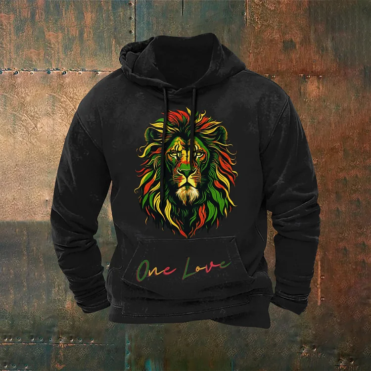 ONE LOVE Lion Print Hooded Sweatshirt
