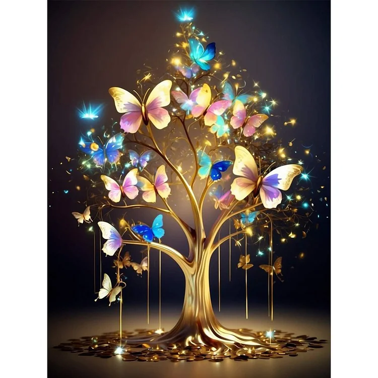 Butterfly Golden Tree 30*40CM (Canvas) Full Round Drill Diamond Painting gbfke
