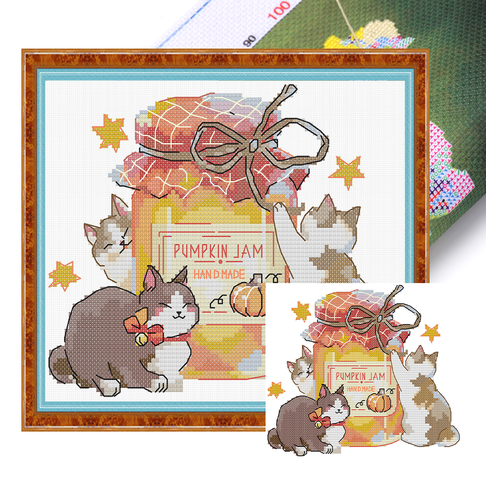 Cat And Jam Partial 14CT Pre-stamped Canvas(21*19cm) Cross Stitch(backstitch)
