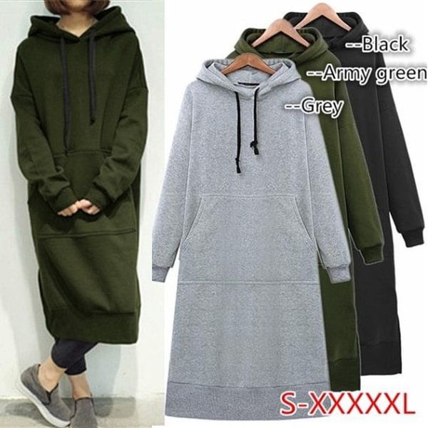 Women Casual Long Hooded Pullovers Loose Fleece Long Oversized Hoodie Dress S-5Xl - Shop Trendy Women's Fashion | TeeYours