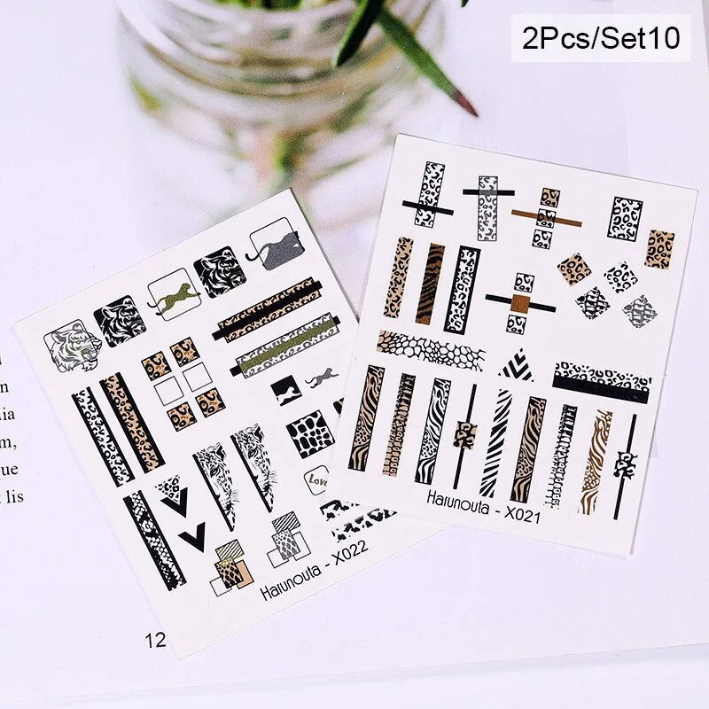 Harunouta Spring Flower Leaf Water Decals Love Heart Geometric Lines Nail Art Stickers DIY Slider Manicures Nail Art Decoration