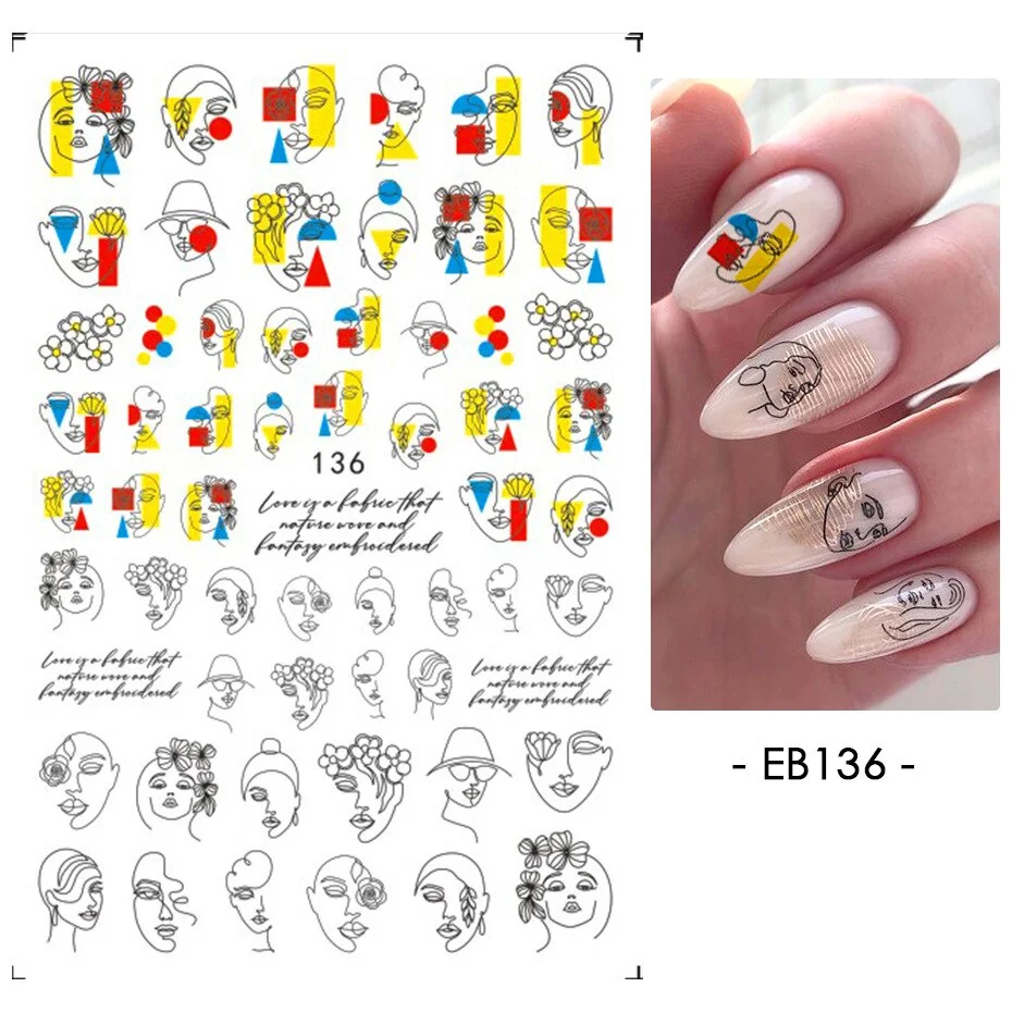 Nail Stickers Back Glue Abstract Face Girl Designs Nail Decal Decoration Tips For Beauty Salons
