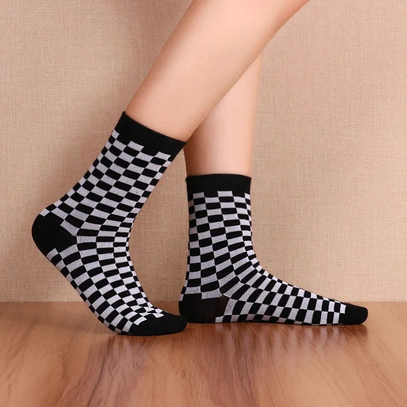 Korea Funky Harajuku Trend Women Checkerboard Socks Geometric Checkered Men Unisex Hip Hop Cotton Streetwear Novelty Sock