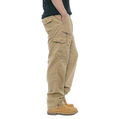 Thoval Men Multi-pocket Cargo Pants Straight Leg Pants Loose Casual Work Hiking Pants Outdoor Apparel